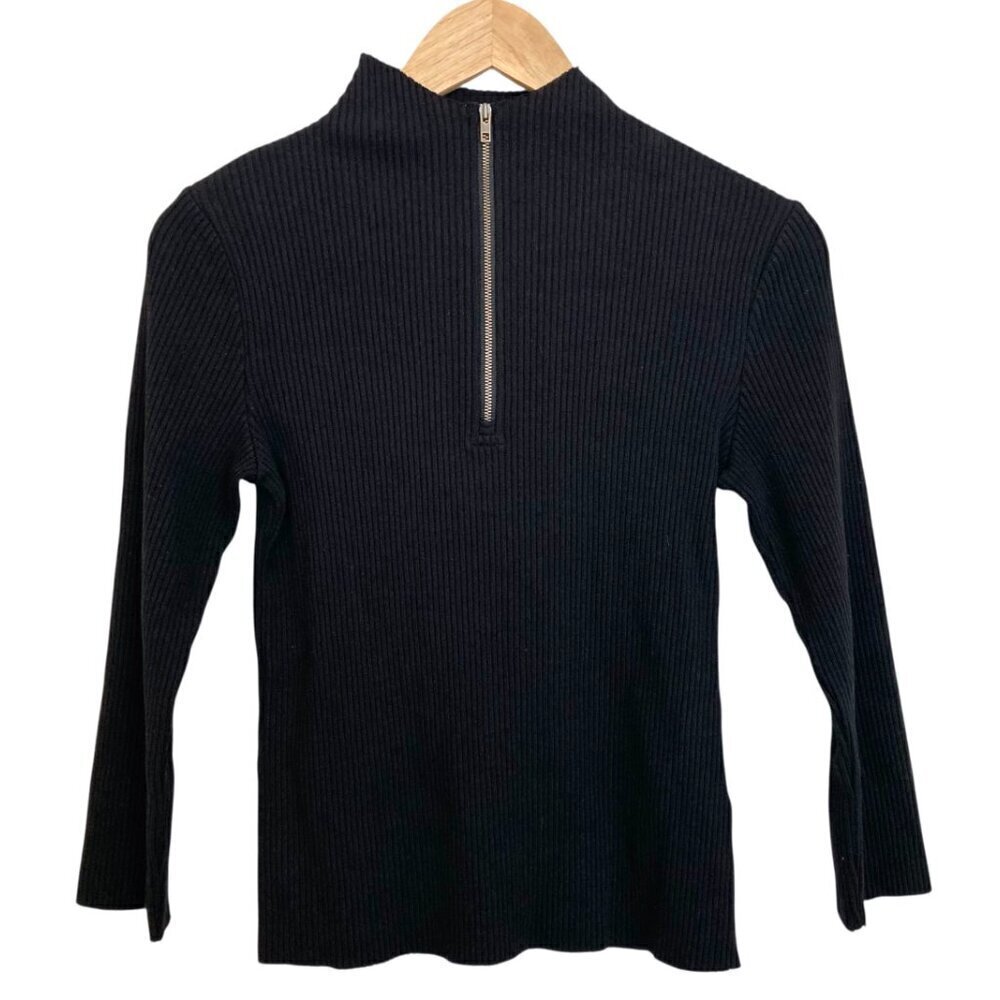 VINCE Ribbed 3/4 Sleeve Half Zip Cotton Blend Sweater - Picture 5 of 10